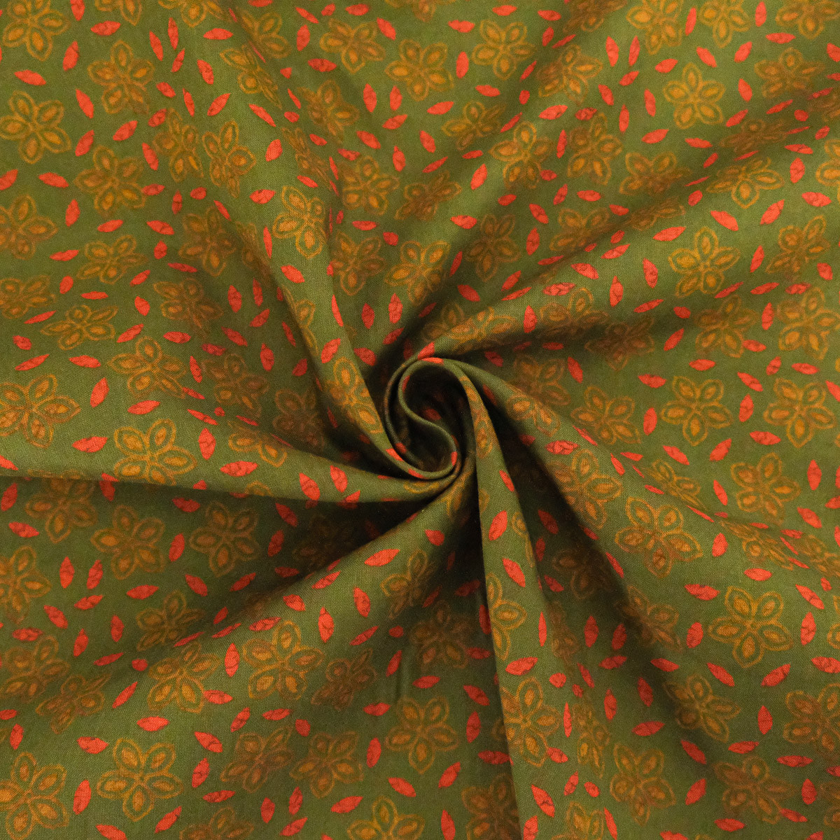 Printed Cotton Poplin Indian Vibes Green Orange - Maison Klem